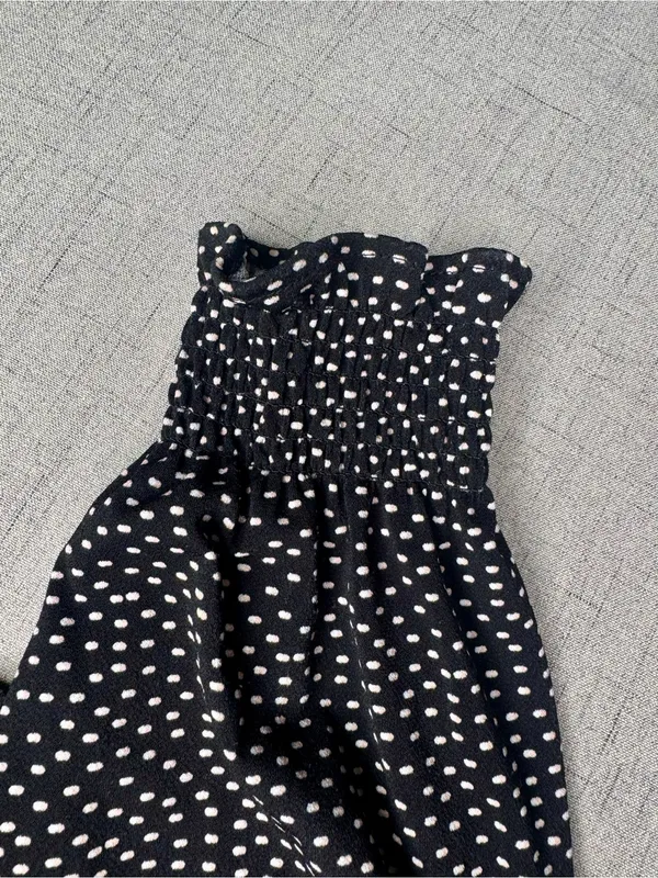 Adrianna Papell Black Polka Dot Long Sleeve Ruffled Mock Neck Blouse Size Large - Image 8