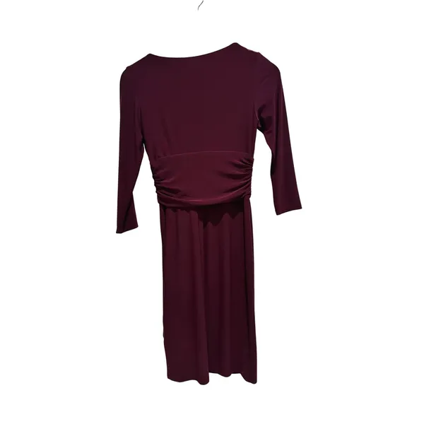 Chaps Womens XS Purple‎ Faux Wrap Ruched Sheath Dress 3/4 Sleeve V-Neck - Image 2