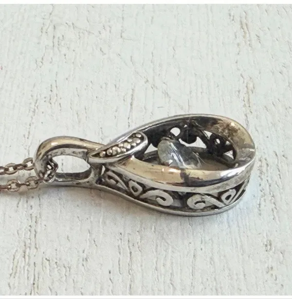 Sterling Silver 925 White Sapphire Teardrop Pendant Necklace - Image 8