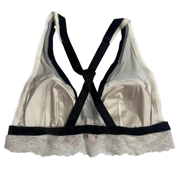 Victoria's Secret Bralette Women's Lace Mesh Racerback Ivory Black Size M - Image 2
