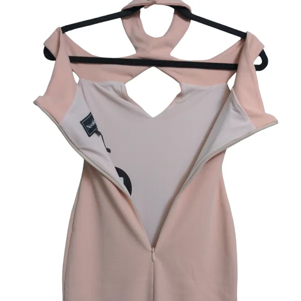 Nookie Hollywood Midi Dress Blush Pink Off the Shoulder Cutout Choker XS New - Image 8
