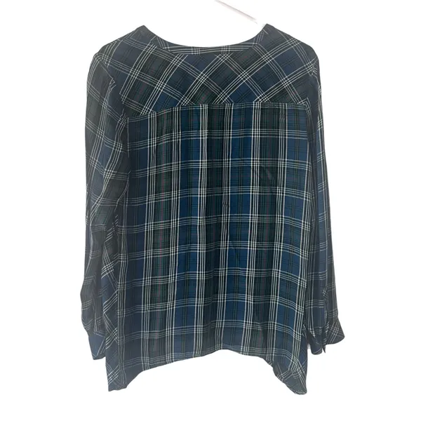J. Jill‎ Women's Size Small Green Blue Plaid Button Up Blouse - Image 4