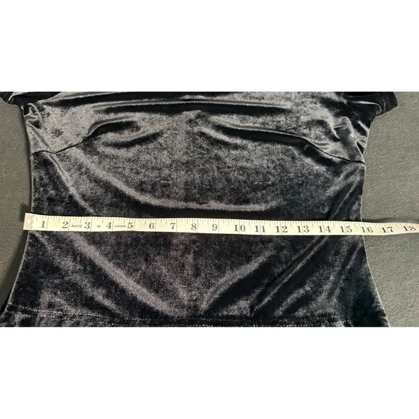 Vintage 80s Bari Jay Black Velvet Satin Belted Peplum Midi Cocktail Dress 9/10 - Image 8