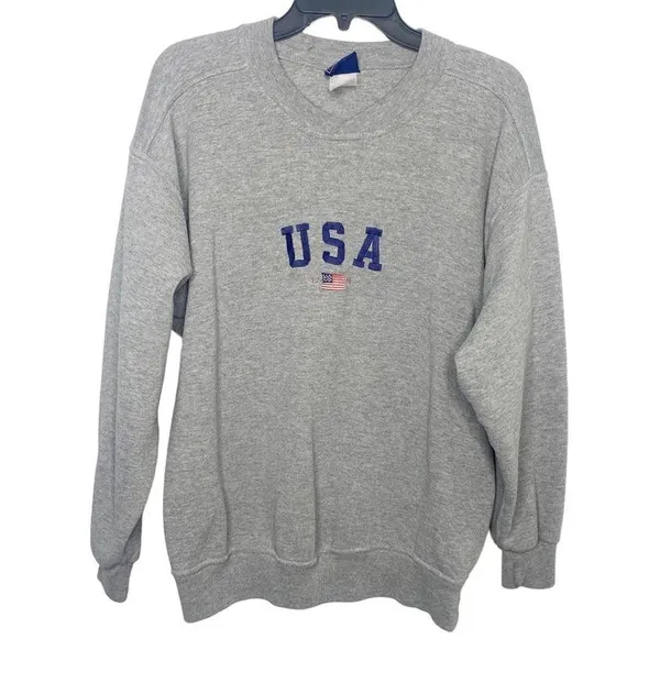 Vintage USA embroidered sweatshirt gray 90s large - Image 2