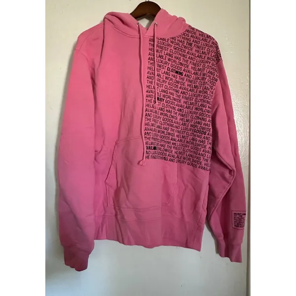 Helmut Lang "Inside Out" Repeat Text Logo Hoodie – Pink‎ (Size L) - Image 2