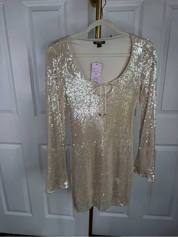 Wild Fable Champagne Sequin Mini Dress XS NWT Long Sleeve Party Holiday Glam - Image 2
