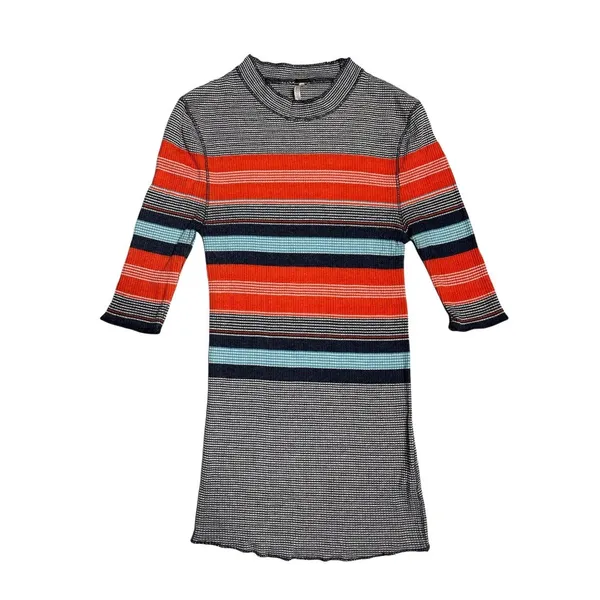 Free People Striped Thermal Top Size XS Navy Combo OB466000 Blue Red - Image 2