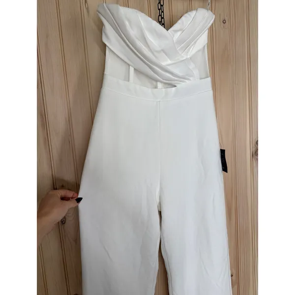 NWT Lulus Surely Stunning Ivory Strapless Bustier Jumpsuit Cut Out Elegant Sz S - Image 5