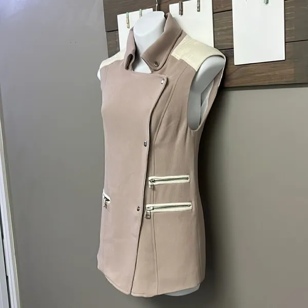 Wilfred Mauve Cream Sleeveless Classic Snap Up Zipper Accents Tunic Vest- XXS - Image 2