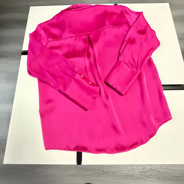 Zara Hot Pink Satin Button-Down Blouse Wide Cuffs Size Medium🎀 - Image 15