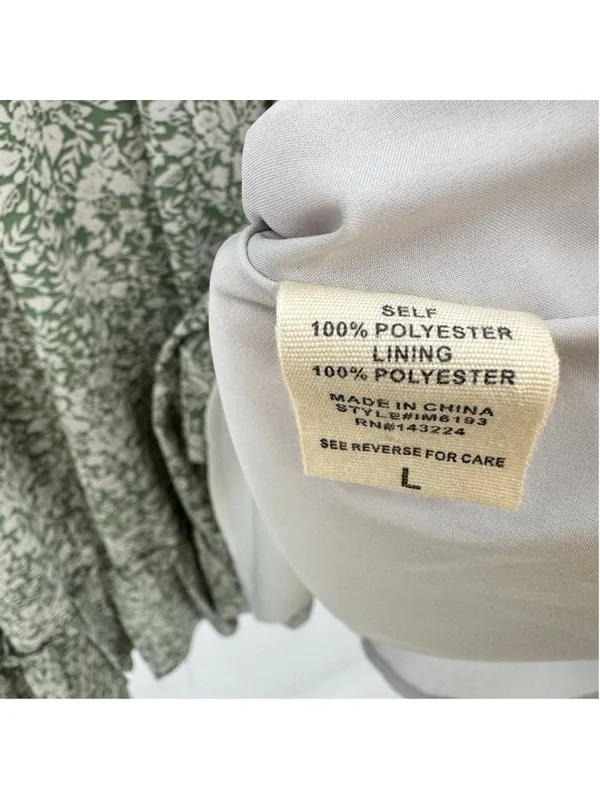Illa Illa Green Cream Floral Midi Dress Cottagecore Ruffle Sheer Prairie Fairy Boho Large - Image 6