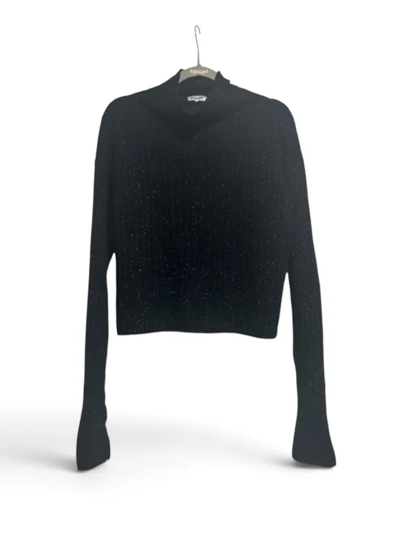 Frank And Oak Black Ribbed Cropped Wool Blend Sweater – Size Medium - Image 2