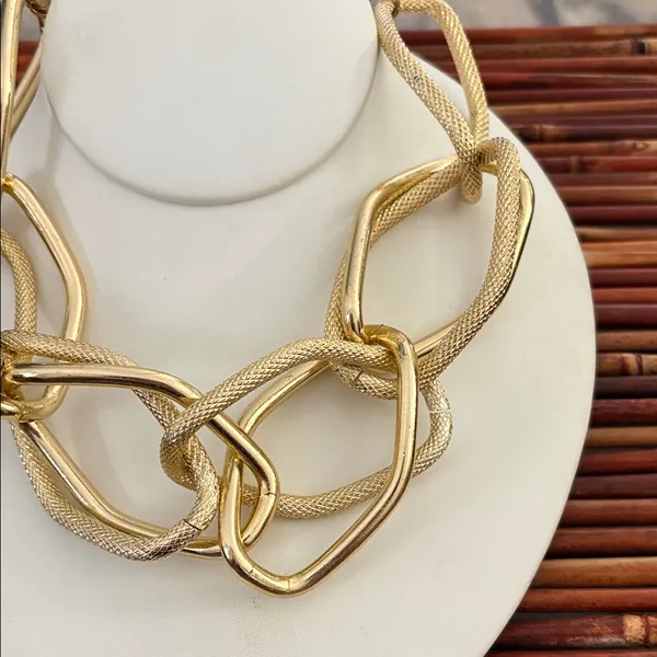 Chunky Gold Large Link Choker Necklace 14” - Image 2