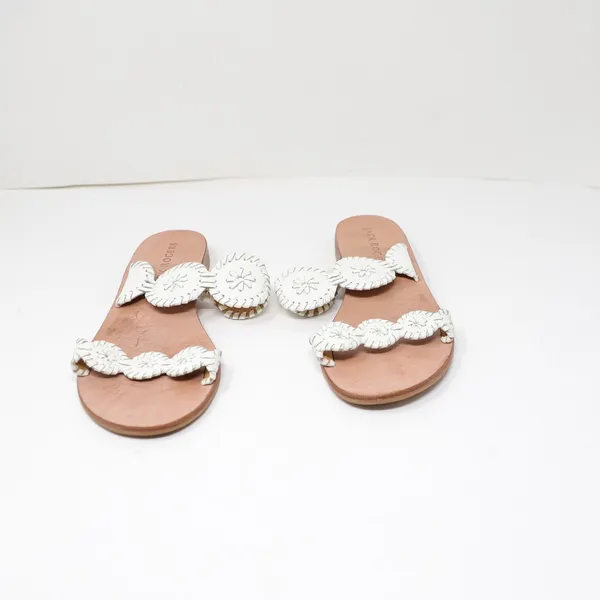Jack Rogers Lauren Leather Double Strap Open Toe Flat Sandals Shoes White 8.5 - Image 2