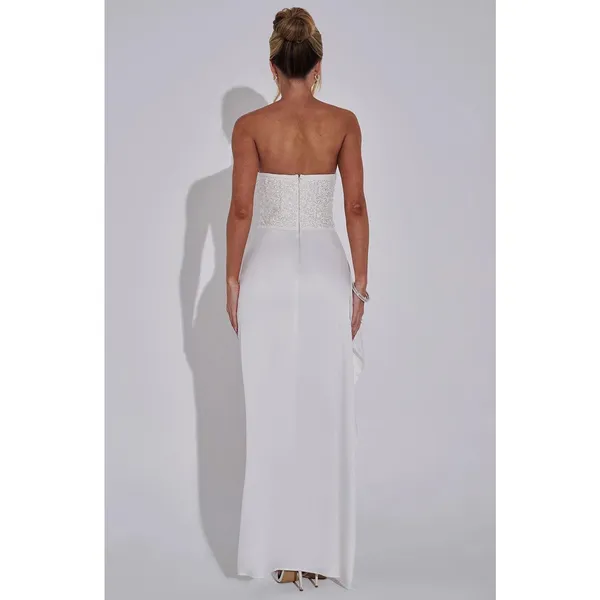 NWT Babyboo Emrielle Ivory Rhinestone Beaded Strapless Maxi Dress Women’s Size S - Image 6