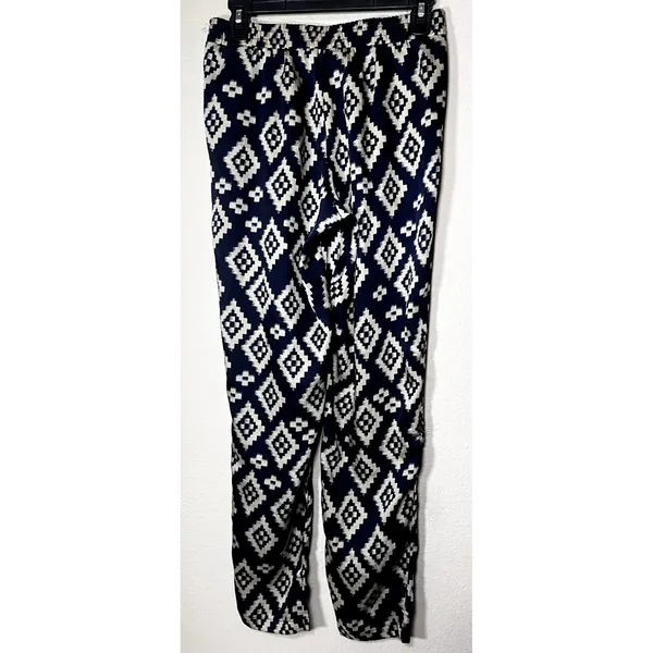 Forever 21 Navy Blue White Geometric Ikat Diamond High Rise Pants Small - Image 3