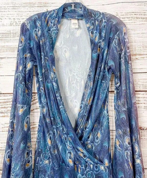 NWOT Savee Laguna Beach Women's Peacock Feather Mini Dress Multicolor Small - Image 3