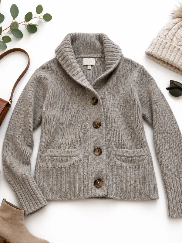 Aerie Wool Blend Shawl Collar Button Front Cardigan Gray Sweater Small in GUC - Image 4