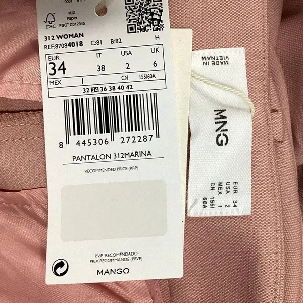 NEW Mango Pink High Rise Front Pleated Business Career Wide Leg Dress Pants 2 - Image 4