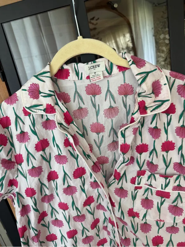 J. Crew block print pajamas shirt short sleeve button down floral garden cotton - Image 5