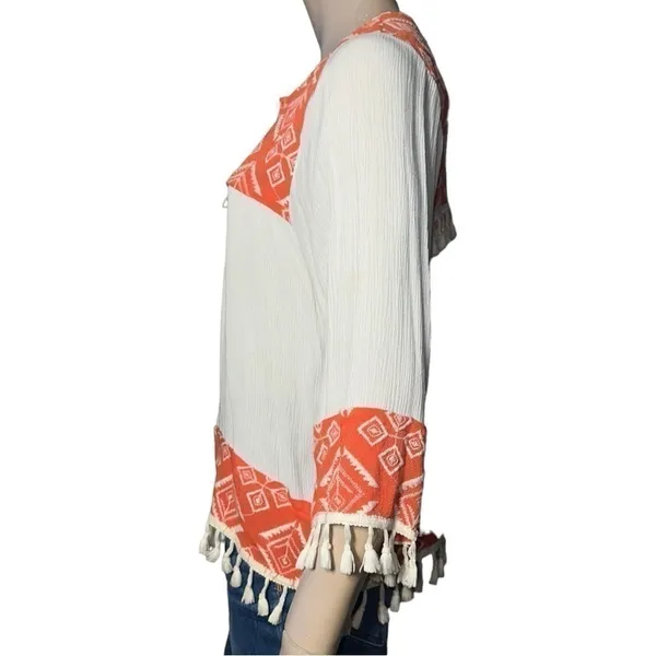 Misa Los Angeles Women’s Size M Cream Saffron Print Marcella Tassel Blouse Top - Image 5