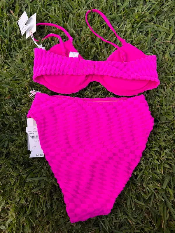 Good American Wave Check Textured Bikini Set Hawaiian Pink NWT Medium $108 - Image 6