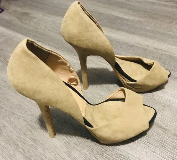 Zara Basic Open Toe Neutral Suede Stiletto Heels Size 40/ 9.5 - Image 2
