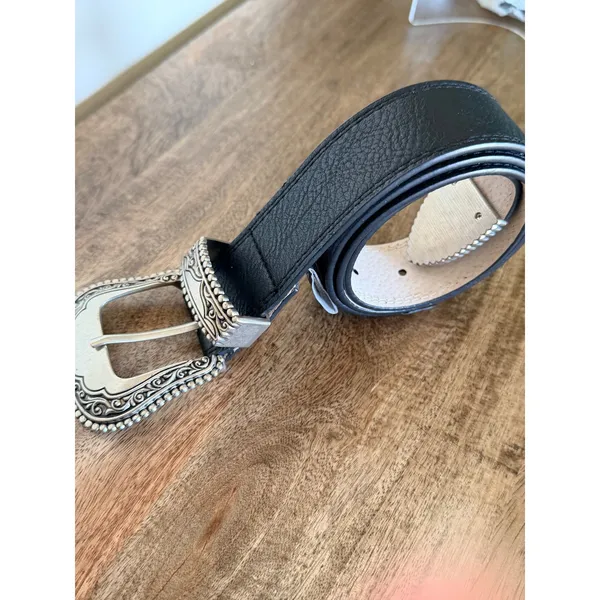Vince‎ Camuto Western Belt Women Small Black Silver Engraved Buckle Boho Cowgirl - Image 8