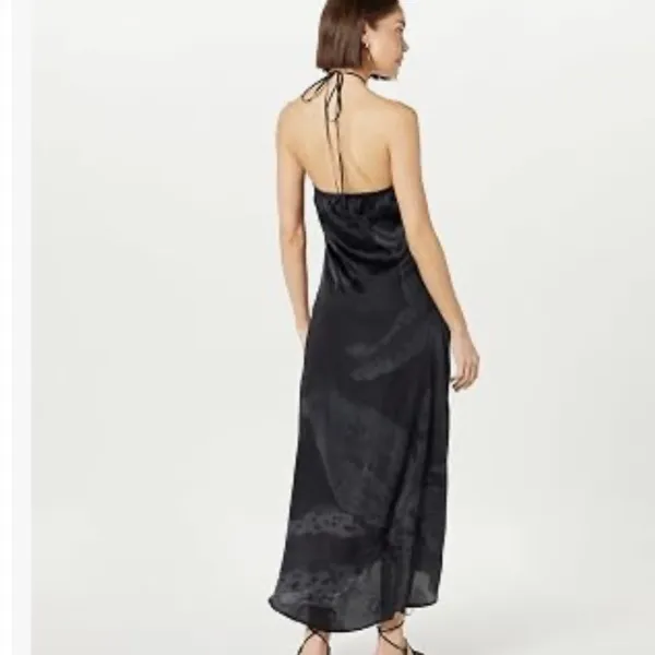 The Drop Ruched Front Slit Halter Maxi Dress Black Floral M NWT - Image 4