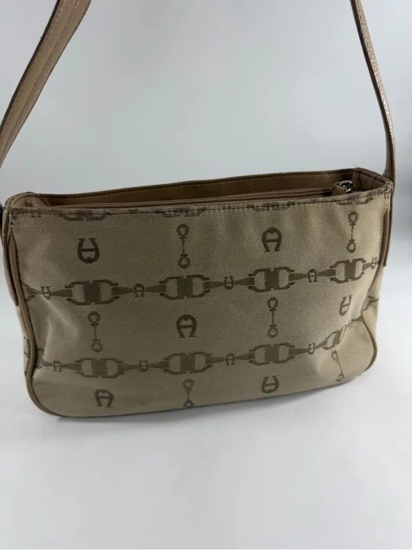 Etienne Aigner Monogram Canvas Shoulder Bag‎ Tan Logo Y2K Baguette Purse - Image 4