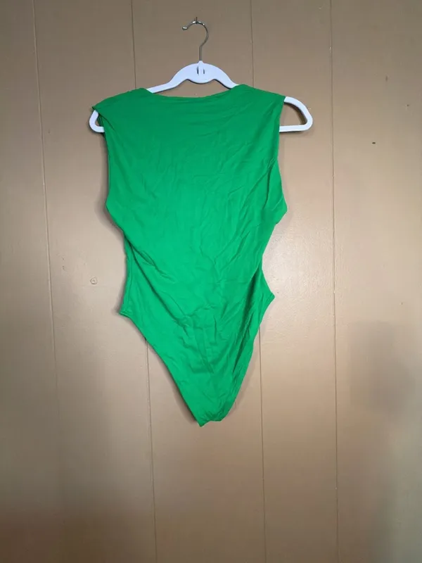 Zara Square Neck Sleeveless Bodysuit in Bright Green - Image 3