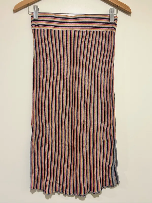 One Grey Day Retro Striped Ribbed Midi Skirt Multi-Color Size Small - Image 5