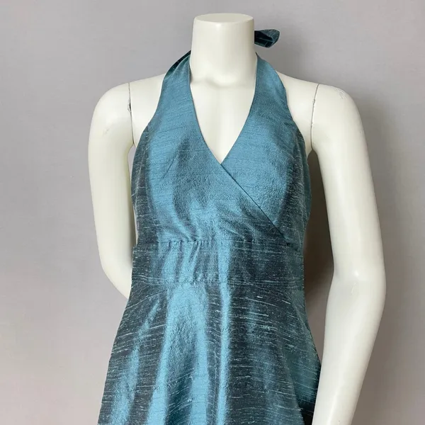 Lula‎ Kate Silk Dupioni Dress Teal Halter Neck Cocktail Size 8 Fit and Flare Zip - Image 4