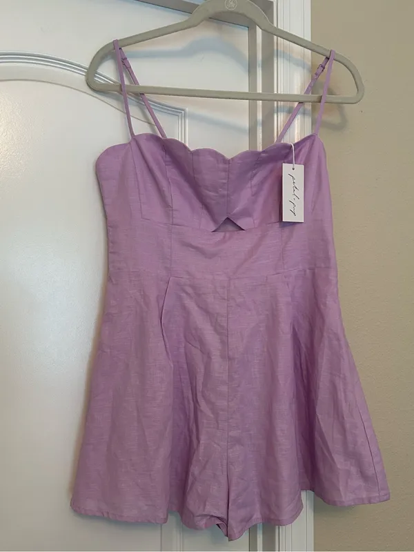 Petal & Pup Rycee Cutout Linen & Cotton Romper Scallop Sweetheart Neckline - Image 2