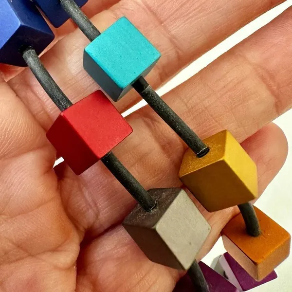 Colorful cubed necklace on cord - Image 10
