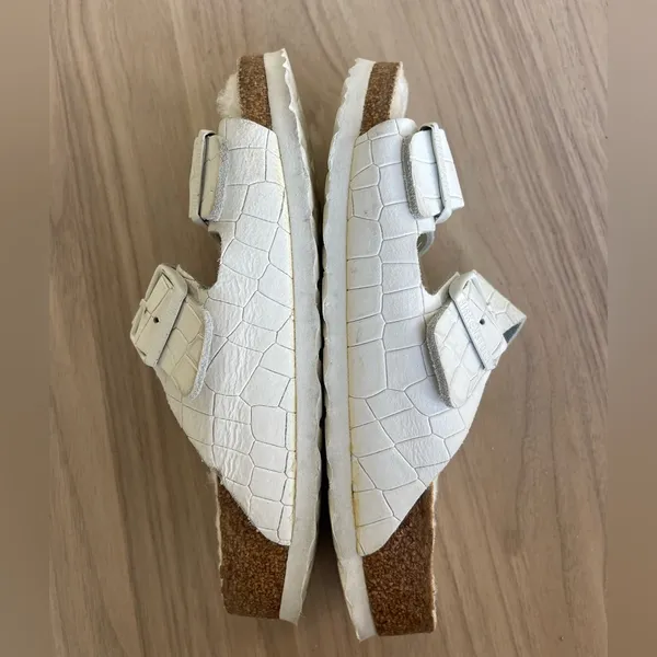Birkenstock White Shearling-Lined Slide Sandals - Image 7