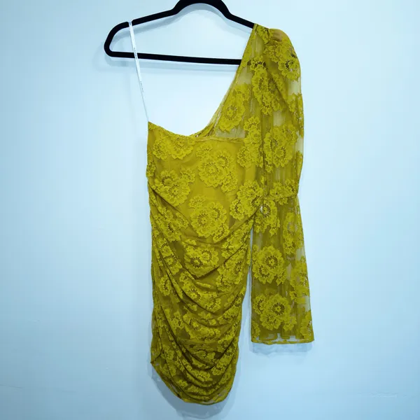 For Love & Lemons Yellow Tiana Lace One Shoulder Mini Dress Size Medium NWT - Image 6