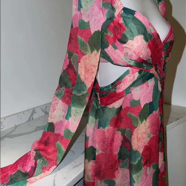 Louna- Floral Pink Multi Long-Sleeve Cut-Out Mini Dress Size Medium - Image 9