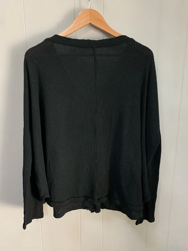 Urban Outfitters Black Waffle Knit Thermal Shirt Large - Image 2