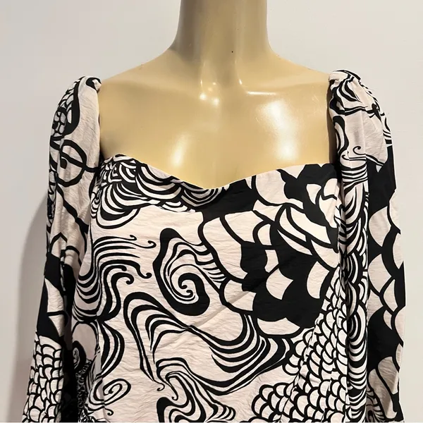 Alexis Ellora Mini Dress Sz L Black Cream Long Sleeves Belted - Image 2