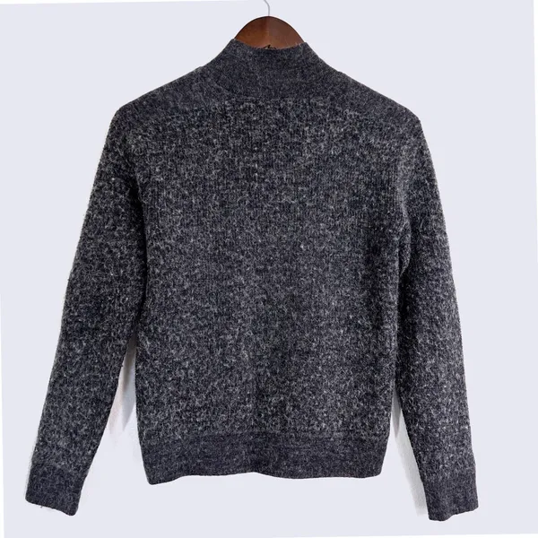 Theory Women's‎ SP Gray Merino Wool Alpaca Blend Mock Neck 1/4 Button Sweater - Image 2