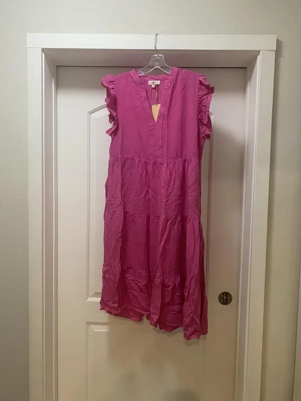 Entro Dress Womens Large Pink Ruffle Flutter Sleeve Tiered Swing Midi - Image 2