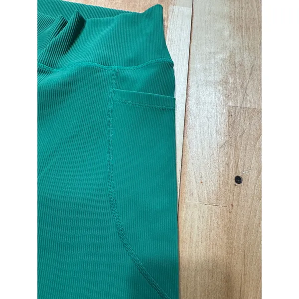 PINSPARK Womens Green‎ Ribbed High Waisted Flare Yoga Pants with Pockets Size S - Image 3
