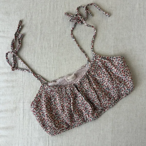 Altar'd State Floral Smocked Crop Top Red Blue Ditsy Print Tie Strap‎ XS - Image 2
