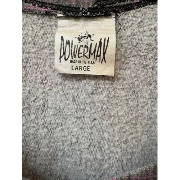Vintage Powermax Grey Purple Striped Short Sleeve Sweatshirt Made in USA Large - Image 4