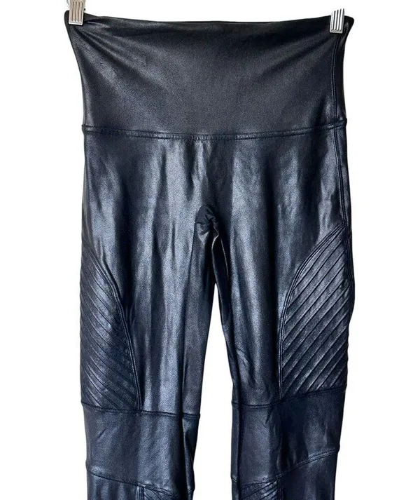 Spanx XL Black Faux Leather Moto shaping slimming Leggings Pull On Pants - Image 7