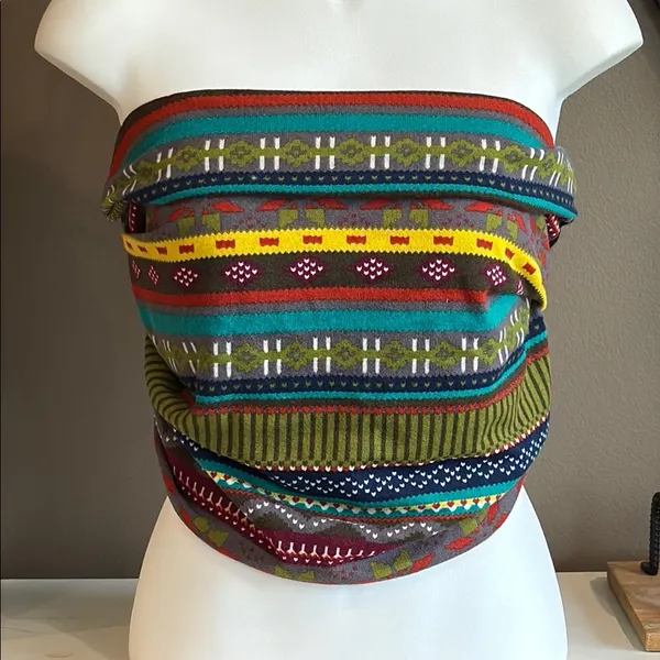 Colorful Strapless Knit Top Green Size L - Image 2