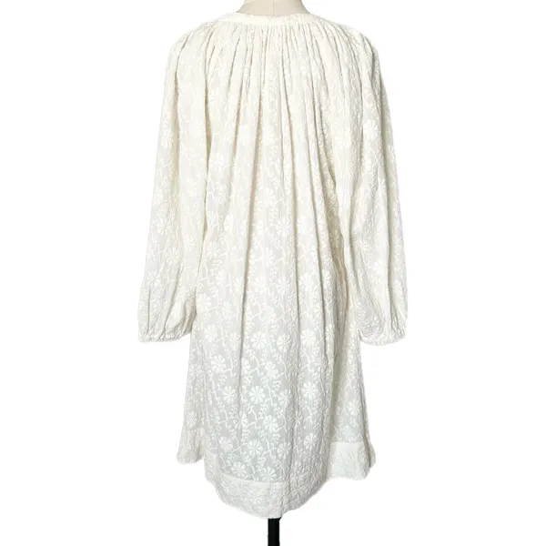 Nili Lotan Mini Dress 100% Cotton White Embroidered Floral Boho Size Medium - Image 4