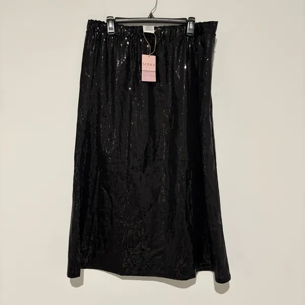 Serra‎ sequin elastic waist midi skirt black size large - Image 2