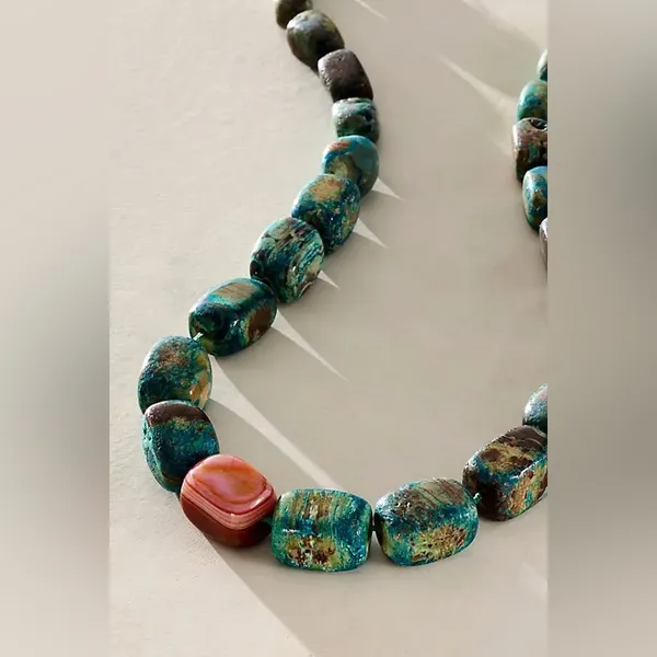 NWT FREE PEOPLE Beaded Stone Necklace - Chrysacolla With Labrador $68 MSRP - Image 3